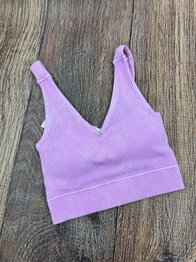 Ribbed V-Neck Bralette in Lavender Pink